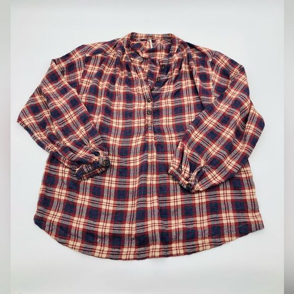 FREE PEOPLE | Northern Bound Plaid Shirt In Dark Red | size large - Picture 2 of 7